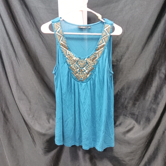 Apt. 9 Blue and Gold Embellished Sleeveless Tank Top - Picture 6 of 12
